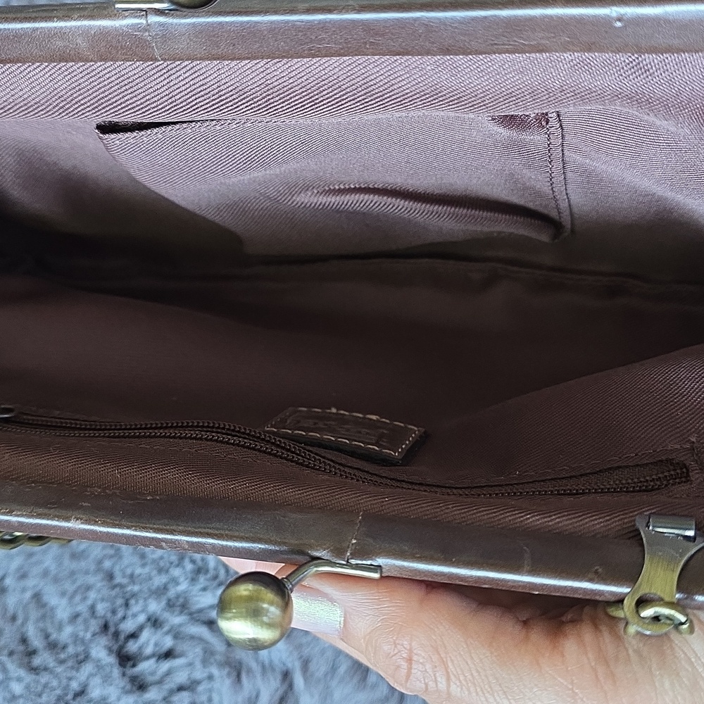 Fossil Brown Leather Patchwork Flower Wristlet Wa… - image 7